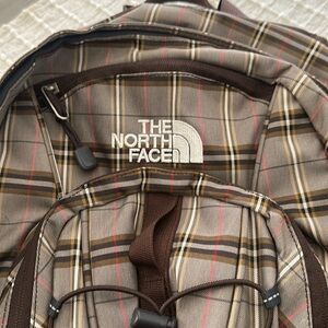 The North Face Brown Plaid Backpack LIKE NEW